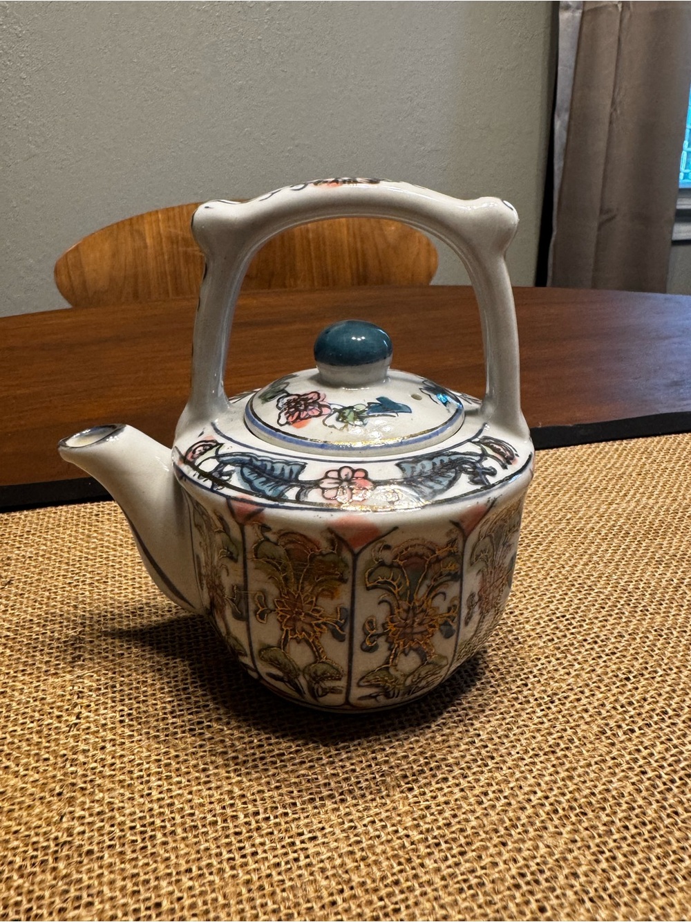 Hand-Painted Floral Porcelain Teapot - White and Blue